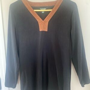 Ralph Lauren Black Top with Brown Neckline